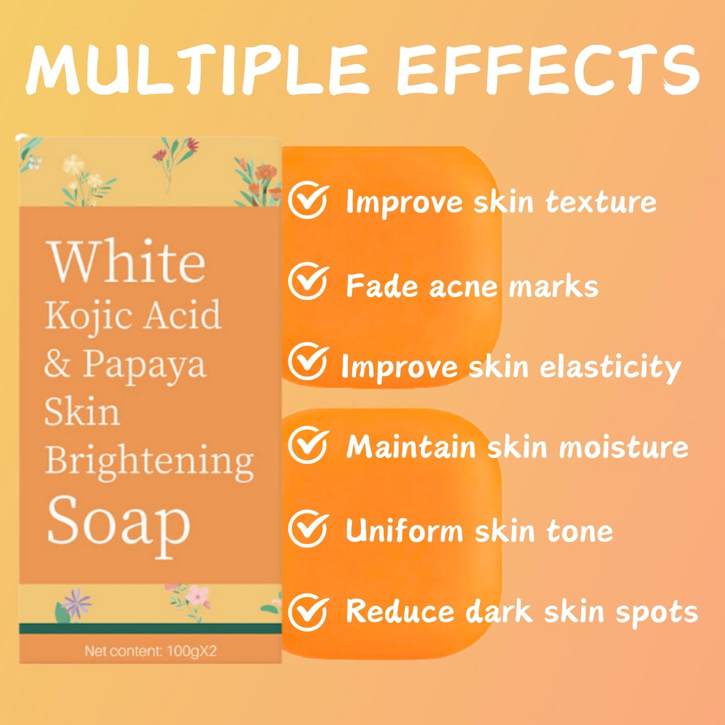Kojic Acid & Papaya Skin Brightening Soap - Soap Bar for Face & Body Smooth - Acne Scars, Uneven Skin Tone - Dark Spot Correcting Soap - Solid Soap Bars for Hyperpigmentation (2 PCS)