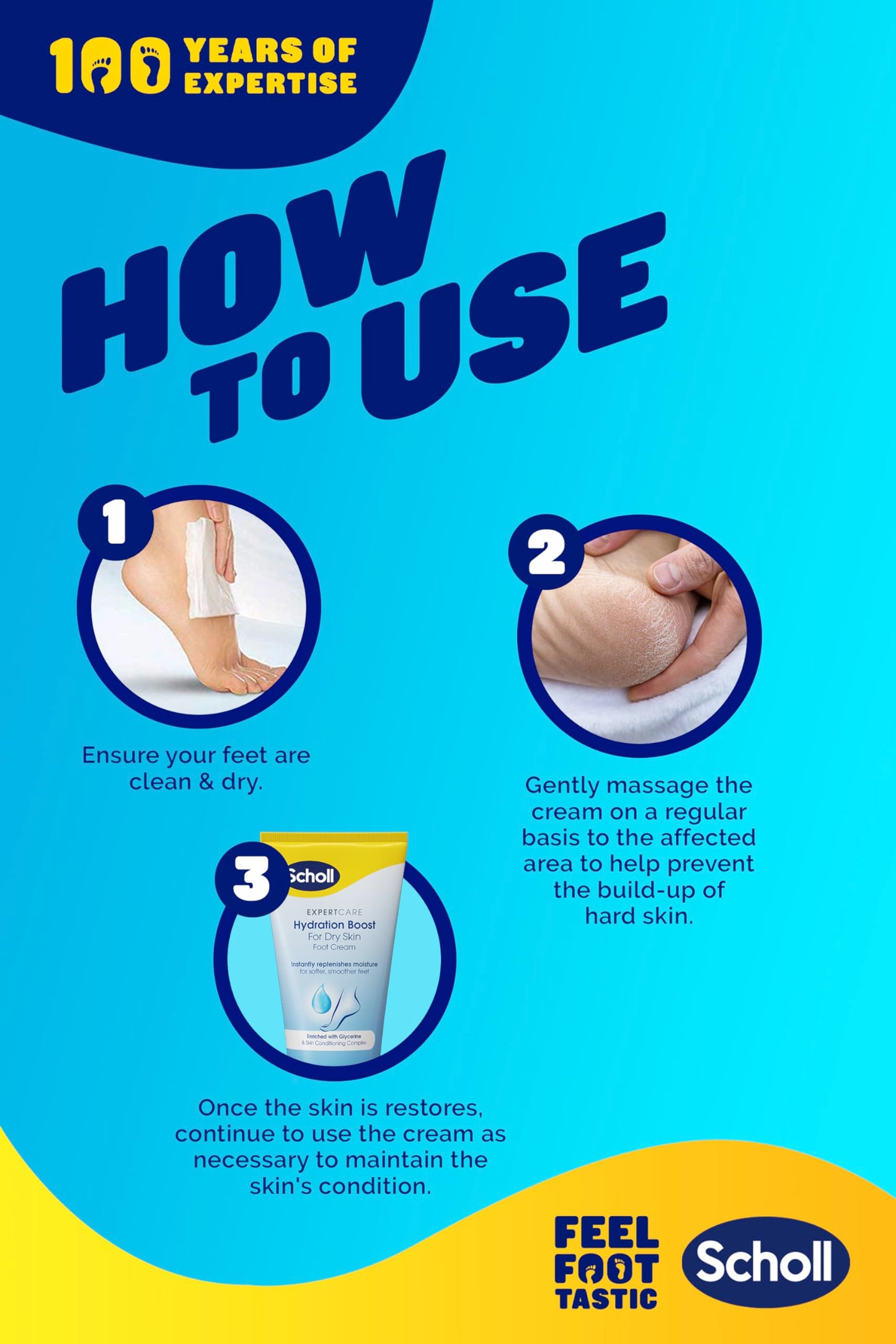 Scholl ExpertCare Hydration Boost Daily Moisturiser Cream for Feet 150ml, Fast Absorbing Foot Cream, Enriched with Glycerine and Skin Conditioning Complex for Softer Smoother Feet