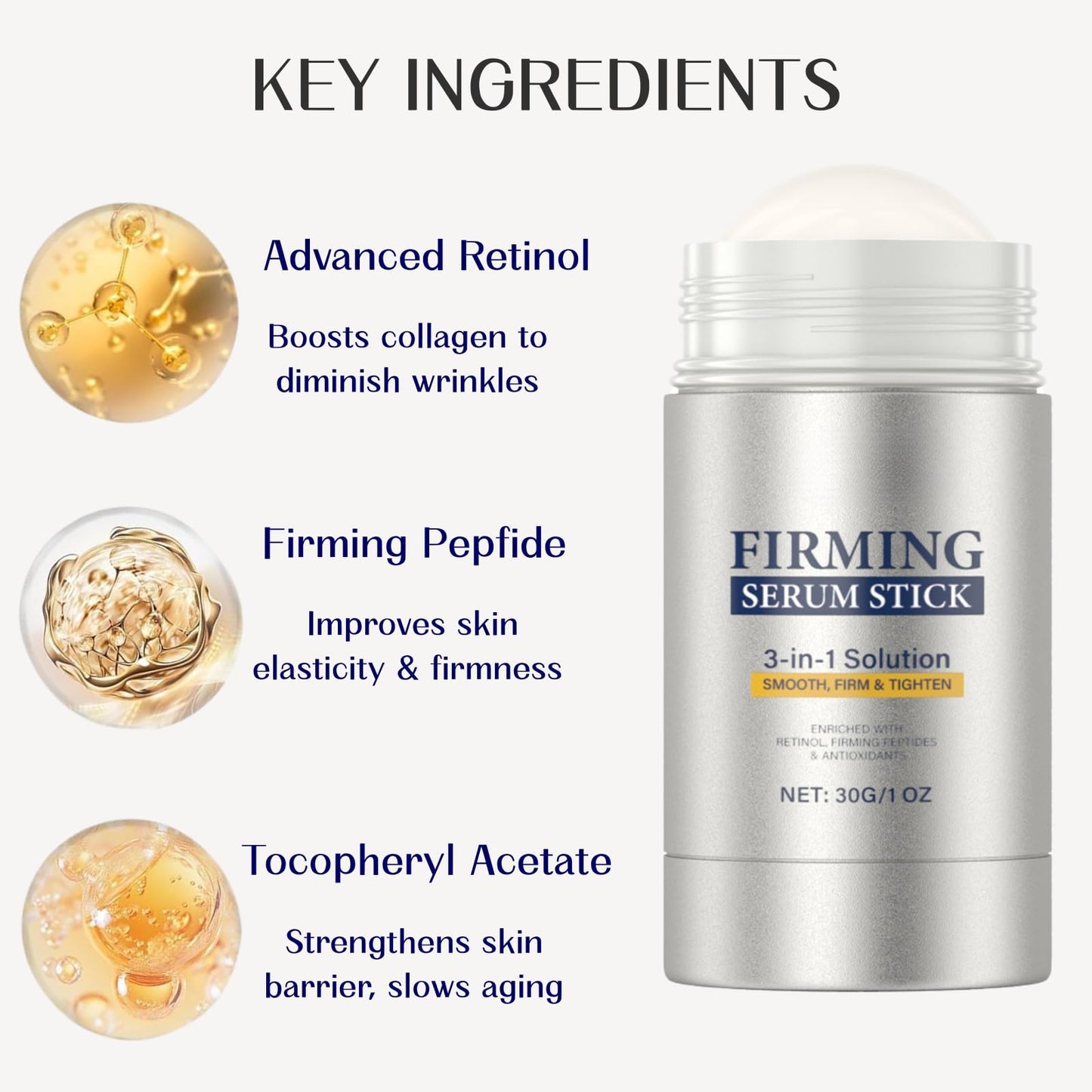 Shefave Retinol Firming Serum Stick, 3-in-1 Advanced Retinol Face Stick, Anti Wrinkle Firming Serum for Smooth, Firm & Tighten Face, Neck, Jawline, Nourishing Anti Aging Eye Balm Cream for All Skin Types, 30G