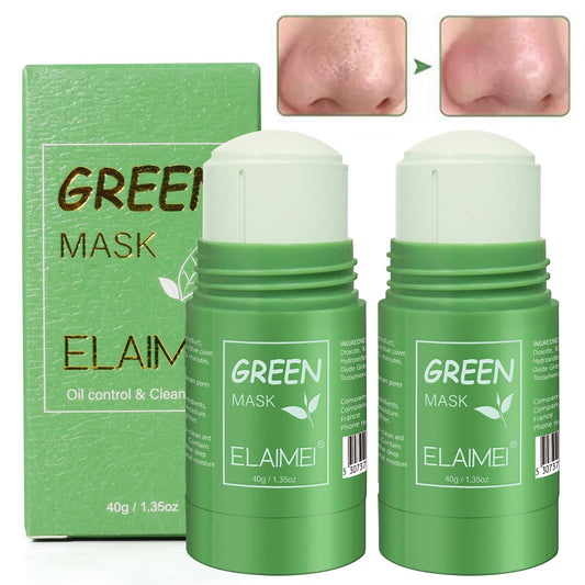 ZODENIS 2PCS Green Tea Mask Stick for Face - Cleansing Purifying Clay Mask, Reduce Blackhead & Acne, Moisturizing, Oil Control, Deep Clean Pore, , Improves Skin, for All Kind Skin Type Women Men