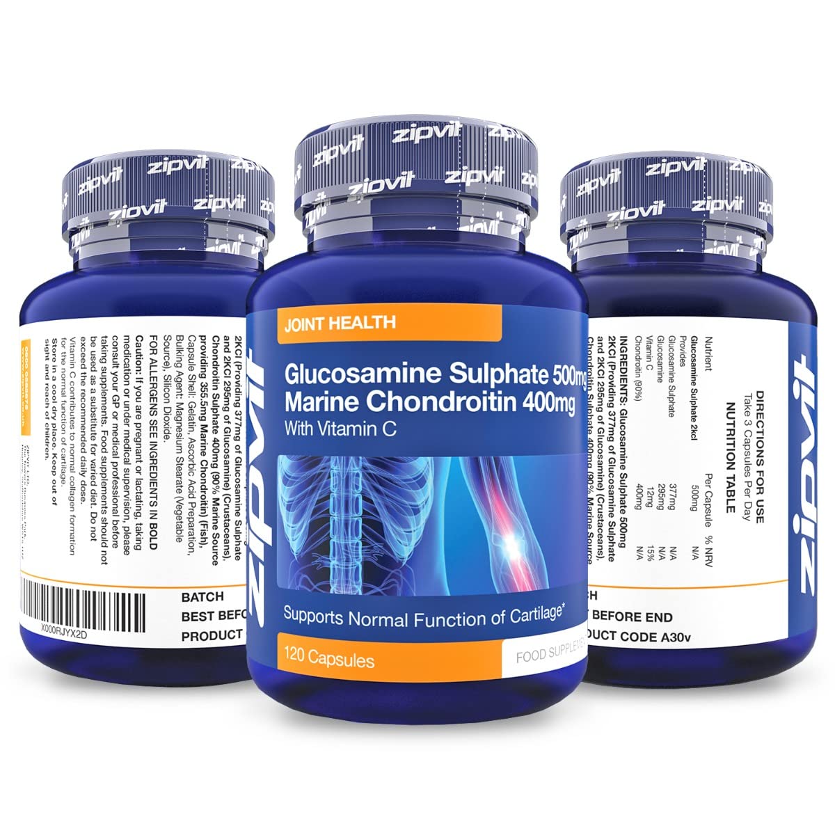 Glucosamine and Chondroitin high Strength, 120 Capsules. Maintains Normal Joint Cartilage. Glucosamine and Chondroitin Capsules with Vitamin C Joint Care Supplement. UK Supplier.