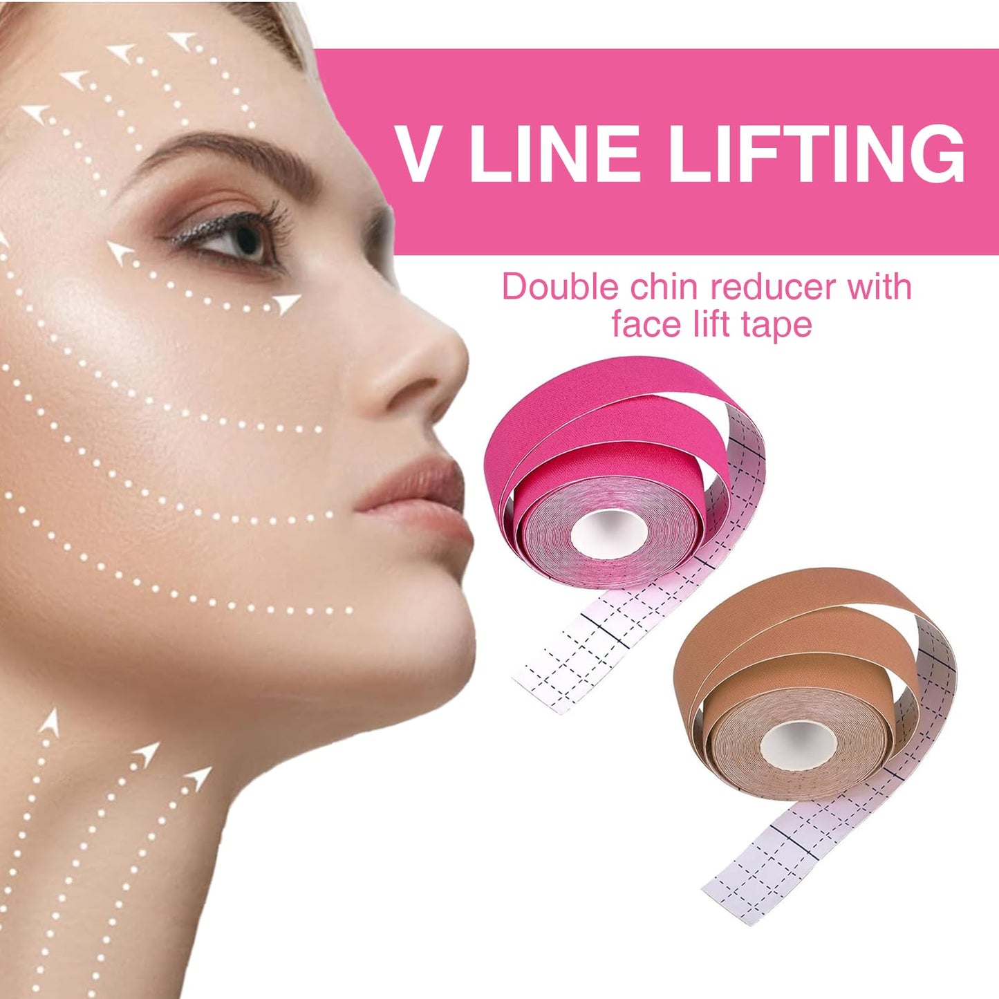 Benaewa 3 Rolls Face Tape, 2.5cm*5m Face Eye Neck Lift Tape, Anti Wrinkle Face Taping for Firming and Tightening Skin
