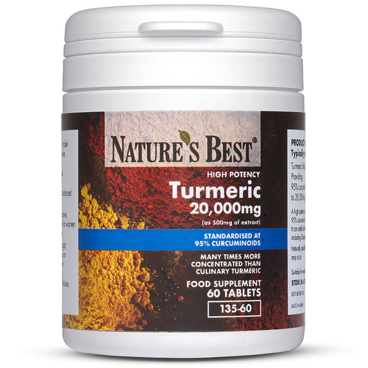 Turmeric Tablets 20,000mg (as 500mg of extract) | High Strength 95% Curcumins | 60 Vegan Tablets; 2 month's supply | UK Made | One of The UKs Strongest and purest Turmeric Tablets