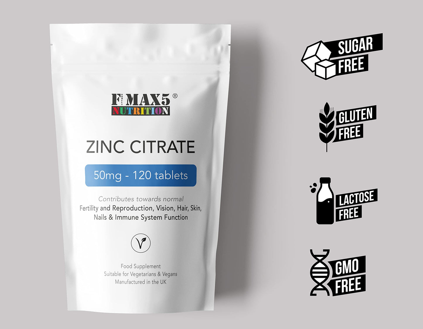 formula max5 nutrition Zinc Citrate 50mg | 120/360 Tablets | One a Day | Easy to Swallow | Immune Health | Food Supplement (120)