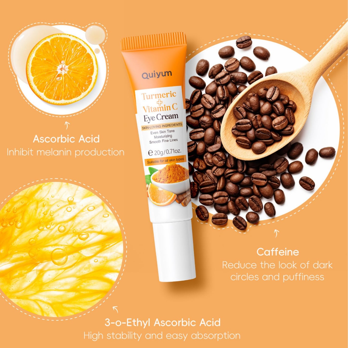 Trendyfave Vitamin C Turmeric Eye Cream Anti Aging, Under Eye Cream for Dark Circles, Eye Cream For Dark Circles And Puffy Eyes, Turmeric Cream For Even_Skin Tone,Moisturizing,Smooth Fine Lines - Travel Size
