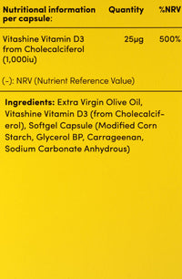 Vitl Vitamin D3 Supplement - 60 Vegan Softgel Capsules - Support for The Immune System, Bones & Joints, Teeth, Muscles and Heart - 2 Month Supply