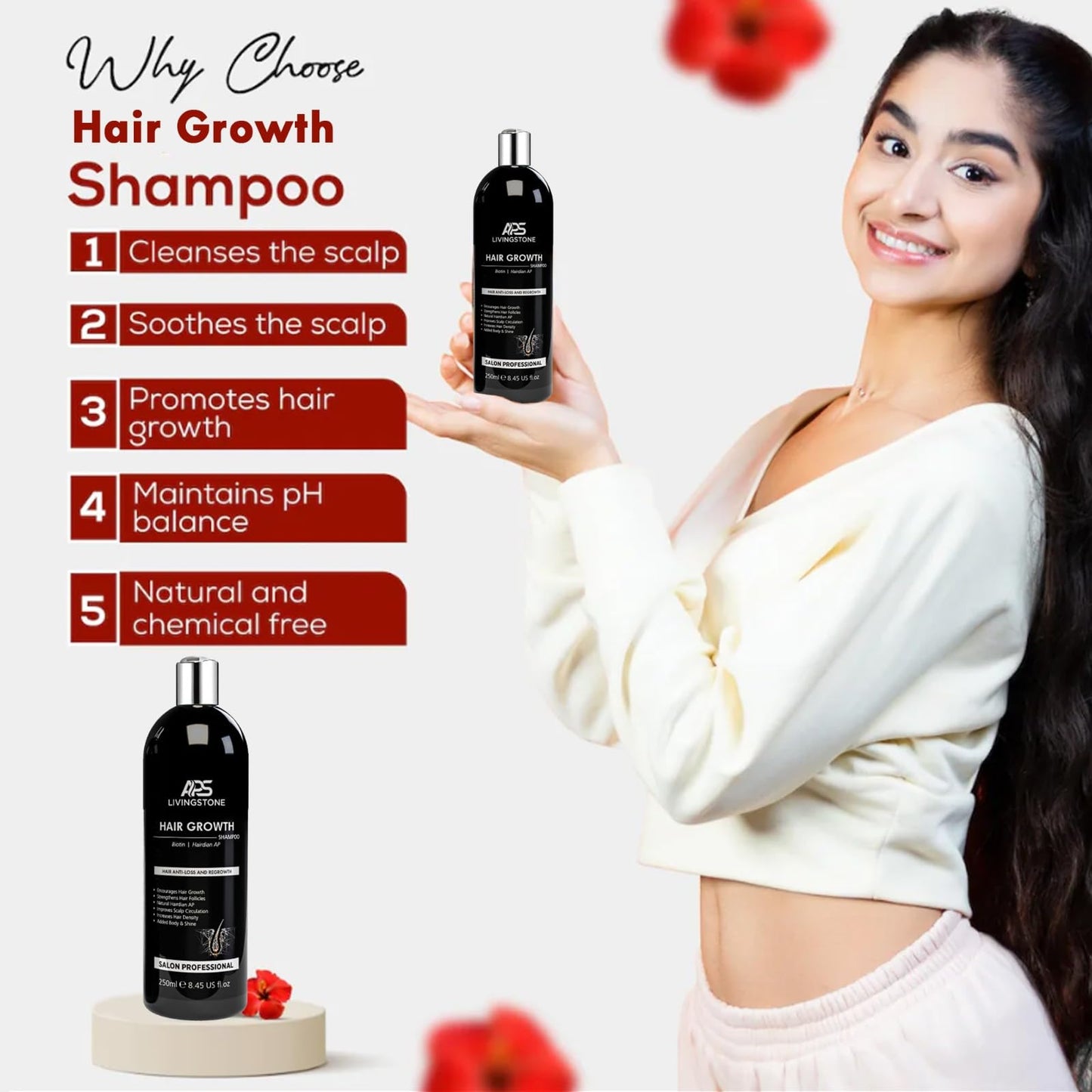 APS Livingstone Hair Growth & Anti-hair fall Shampoo with Caffiene, Biotin, and Argan Oil- Silicon & Paraban Free-Treatment for Women's and Men's Advanced Hair Thinning-Purely Vegan