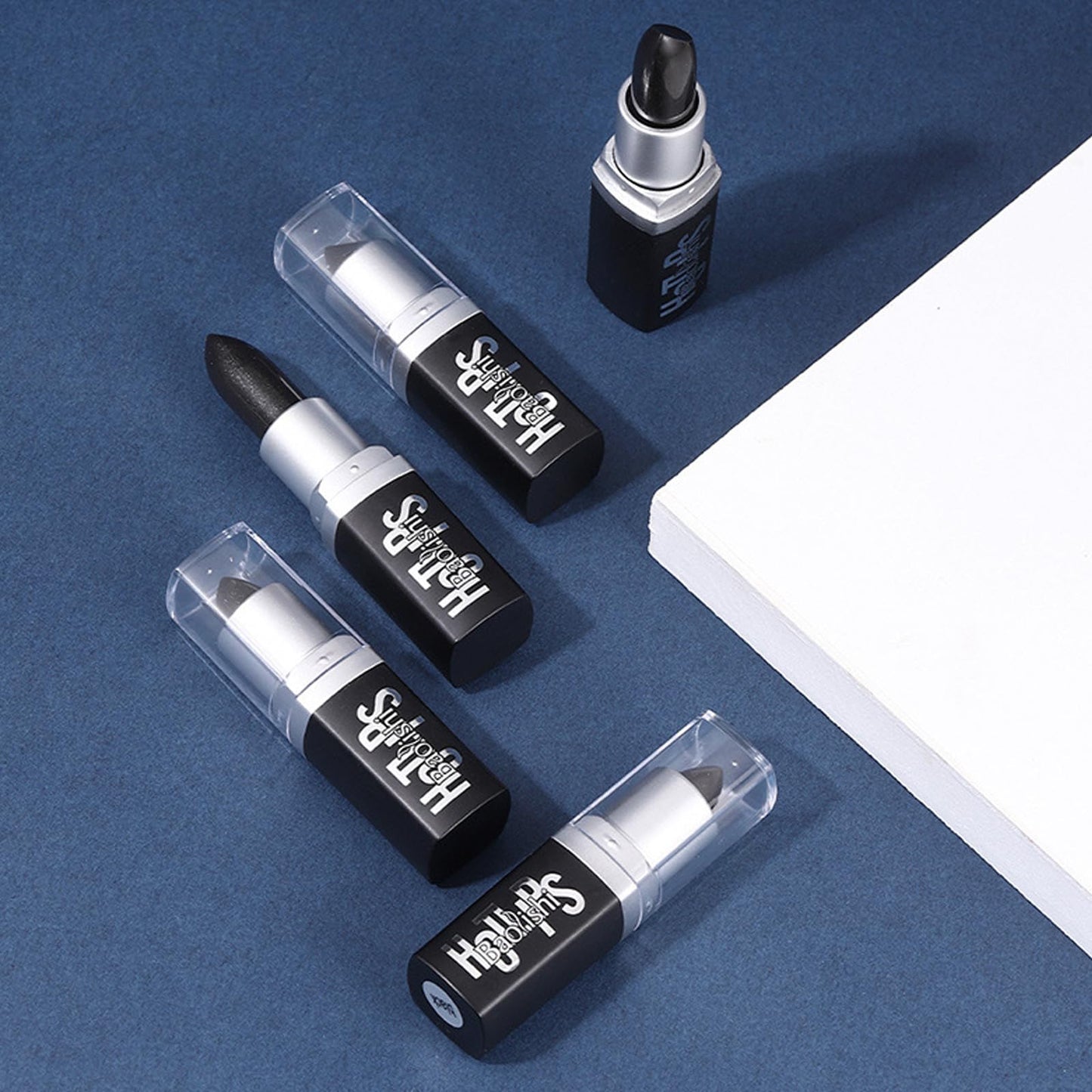 GEEWHILE Black Lipsticks for Women Long Lasting ighly Pigmented Black Lipstick Matte Lightweight Moisturised Lip Gloss, Black Lipstick for Halloween Cosplay