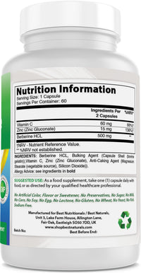 Best Naturals Berberine Plus with Berberine HCl, Vitamin C and Zinc, 1000 mg, 60 Capsules