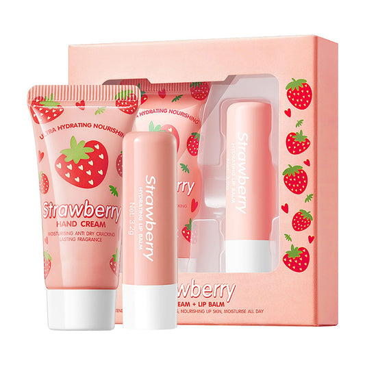 OKAQEE Strawberry Skincare Set with Hand Cream and Lip Balm
