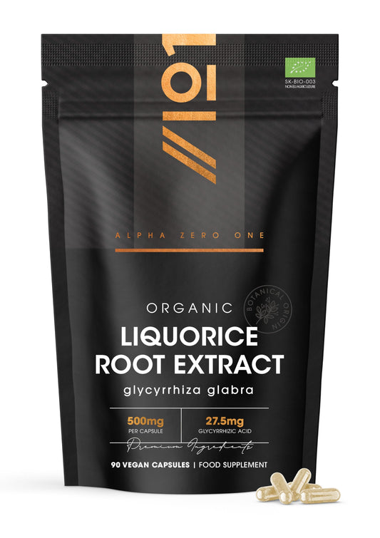 Organic Liquorice Root Extract 500mg – Standardised 5.5% Glycyrrhizic Acid Supplement – 90 Vegan Capsules (3 Months Supply) – Resealable and Recyclable Pouch by Alpha01