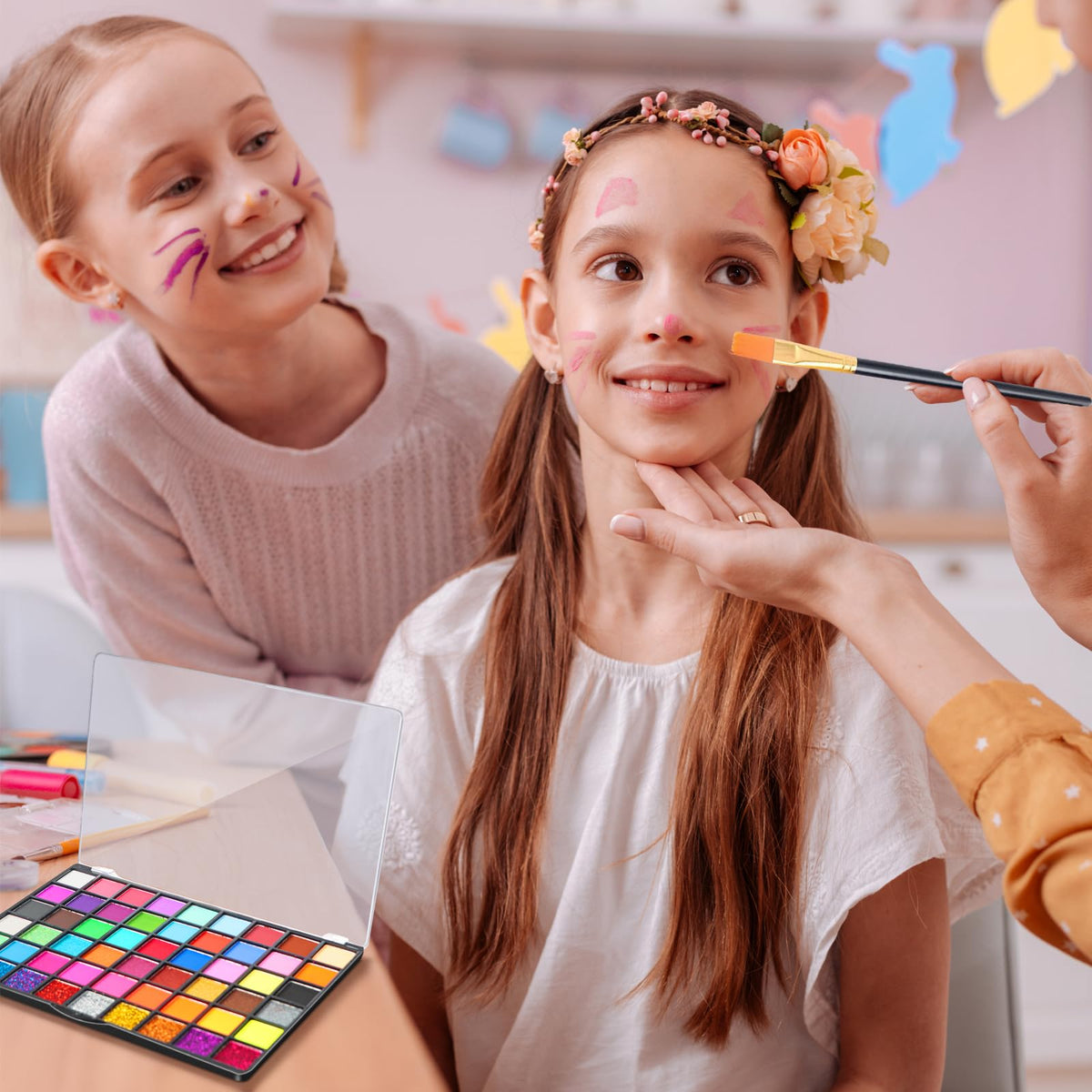 Yualucky Face Painting Kit for Children, 54 Colors Face Paint With 10 Pcs Brushes,Body Paint,WashableSafe & Non-Toxic Body Paint for Kids Adults Suitable for various festival makeup