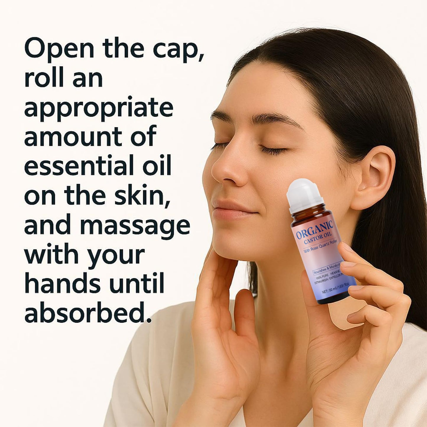ThamGlow Organic Castor Oil with Rose Quartz Roller, Organic Castor Oil Roll On, Natural Ingredients