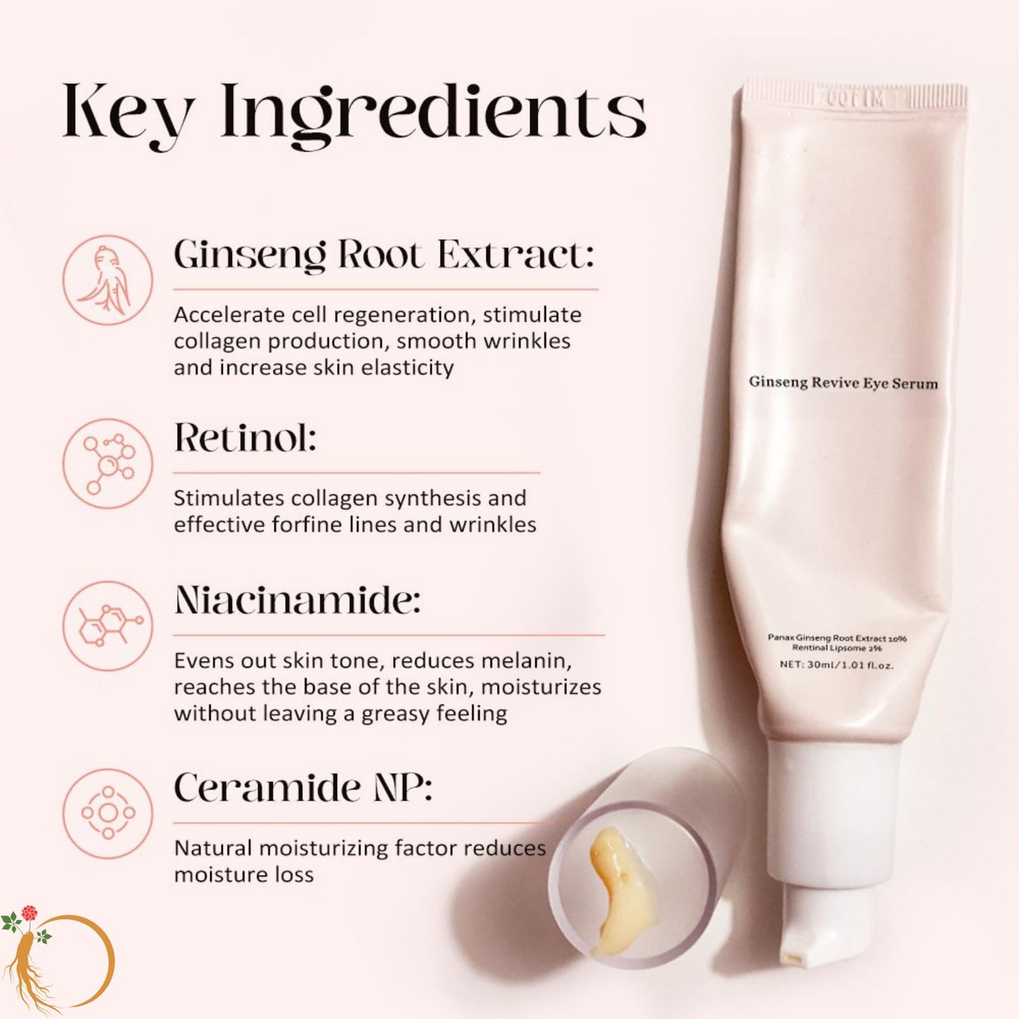 Revive Eye Serum: Ginseng + Retinal, Advanced Eye Cream for Dark Circles And Puffy Eyes, Hydrating Anti Wrinkle Eye Creams, Eyes Cream Anti Aging for Wonen&Men, Korean Skincare, 30ml