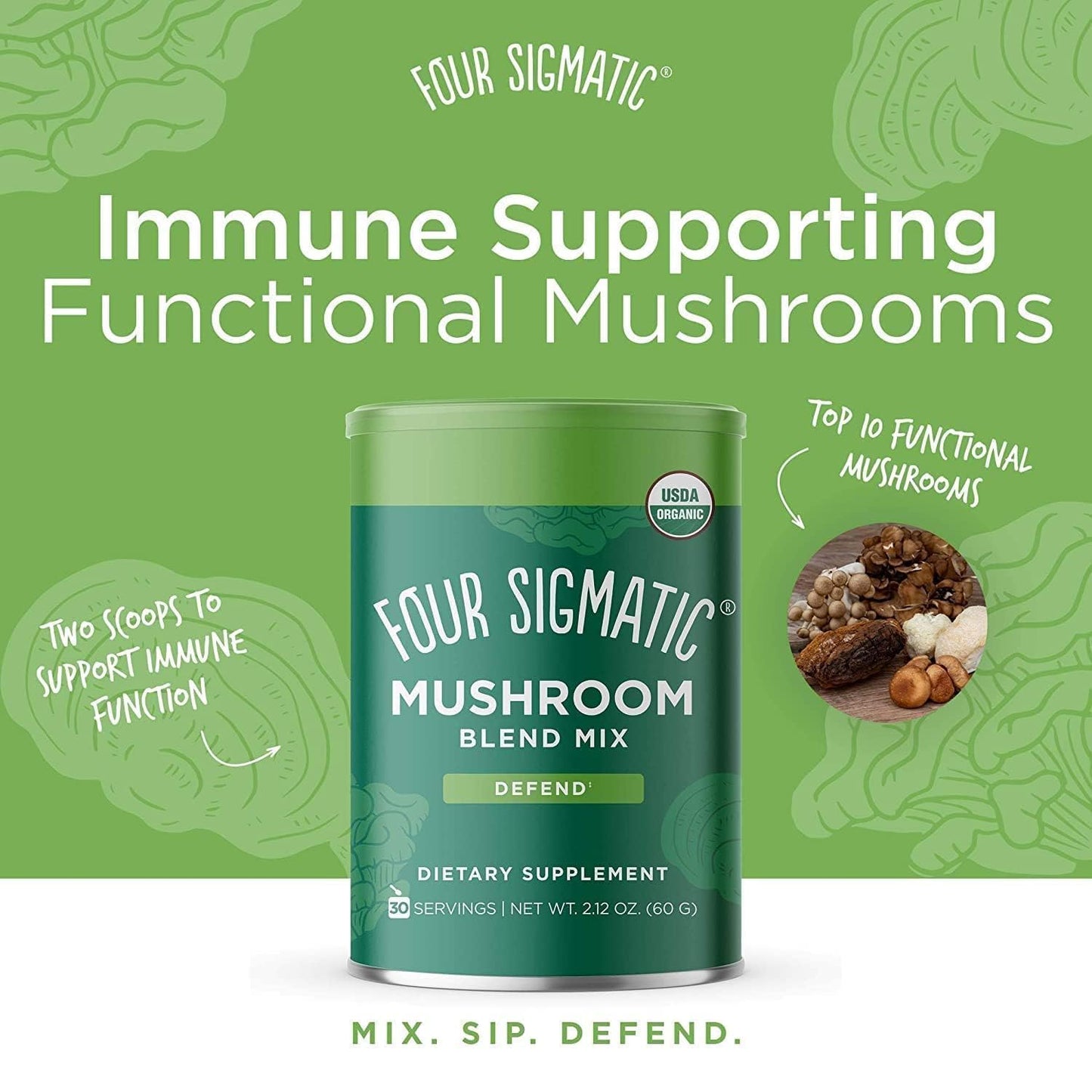 Generic Four Sigma Mushroom Blend Powder, Defend Mix, 60 grams