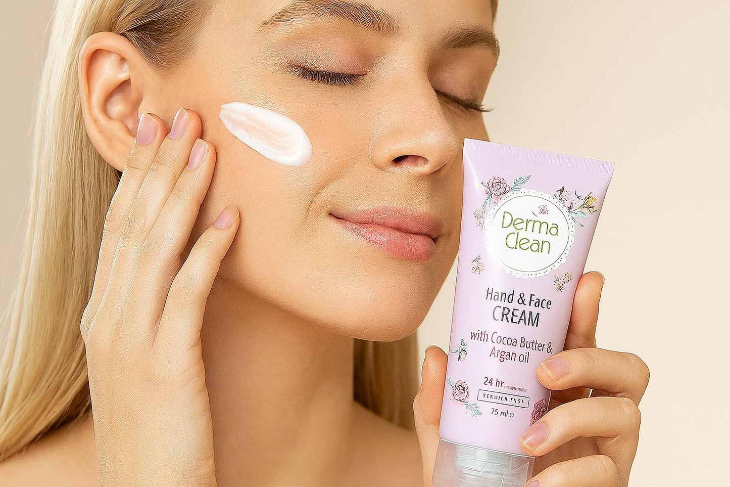 Generic DermaClean Hand & Face Cream with Argan Oil, Cocoa Butter, Niacinamide & Vitamin F – Lightweight Daily Moisturizer – Hydrates, Repairs & Brightens Skin – 75 ml