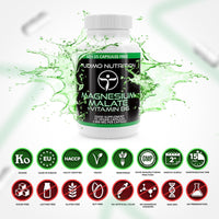 TUDIMO Magnesium Malate Vegan Capsules and Vitamin B6 – 150mg of Elemental Magnesium with Vit B6 – 75 pcs (2+ Month Supply) of Rapidly Disintegrating Caps, 150 mg of Magnesium Mineral + B6 Powder