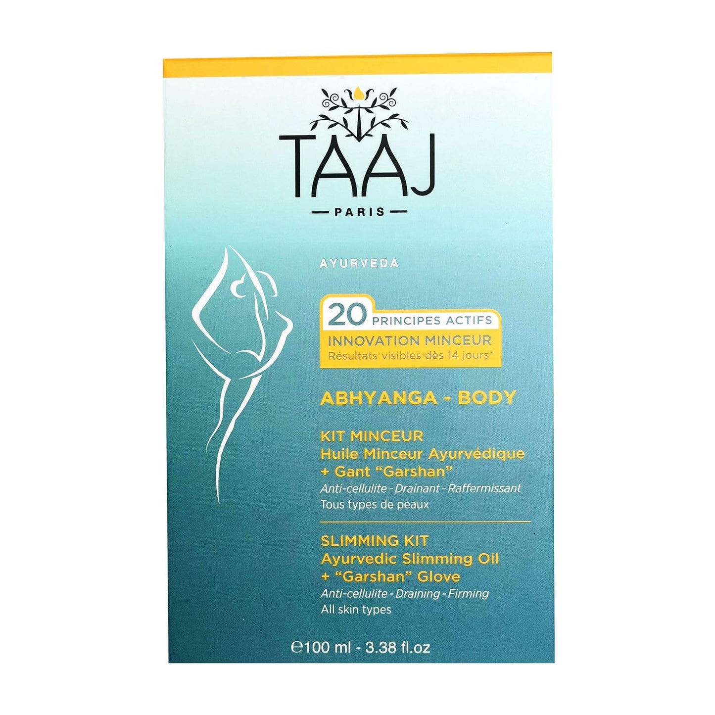 TAAJ | Ayurvedic Slimming Oil - ABHYANGA | Anticellulite Firming and Draining Oil | Firms and smoothes the skin | Reduces the appearance of cellulite | Deeply nourishes | Vegan | 100 ml