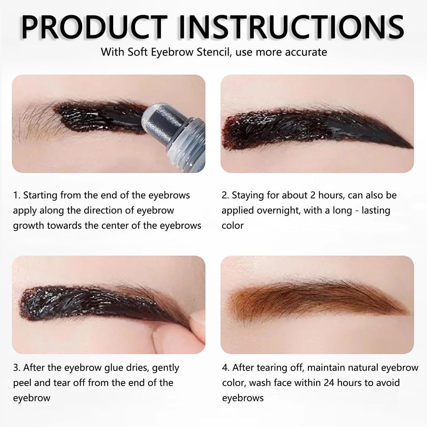 NatrLuxe Light Brown Tattoo Eyebrow Peel-Off Tint Kit With 10 Stencils & Stamp – Semi-Permanent, Waterproof, Lasts Up To 3 Days – Brow Makeup Gift For Women
