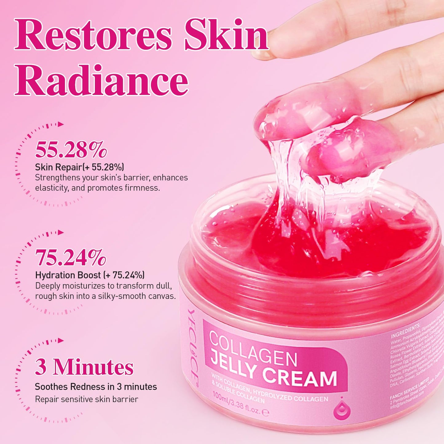 Collagen Jelly Cream, Face Collagen Cream with Niacinamide and Hydrolyzed Collagen, Boost Skin Elasticity Hydration, Reduce Fine Lines and Dullness, All Skin Types Korean Skin Care 100ml