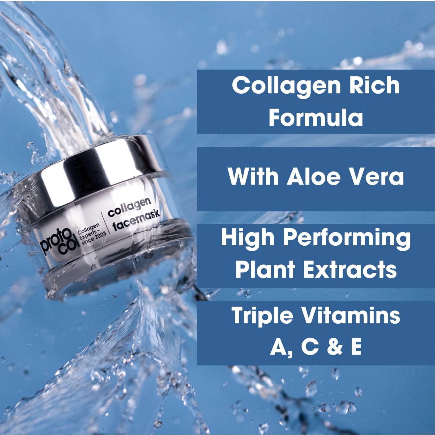 Proto-col - Collagen Face Mask, Anti-ageing Beauty Treatment with Vitamins A, C and E + Aloe Vera + Sweet Almond, Boosts Natural Collagen Levels for Plump, Hydrated and Firm Skin (50ml)