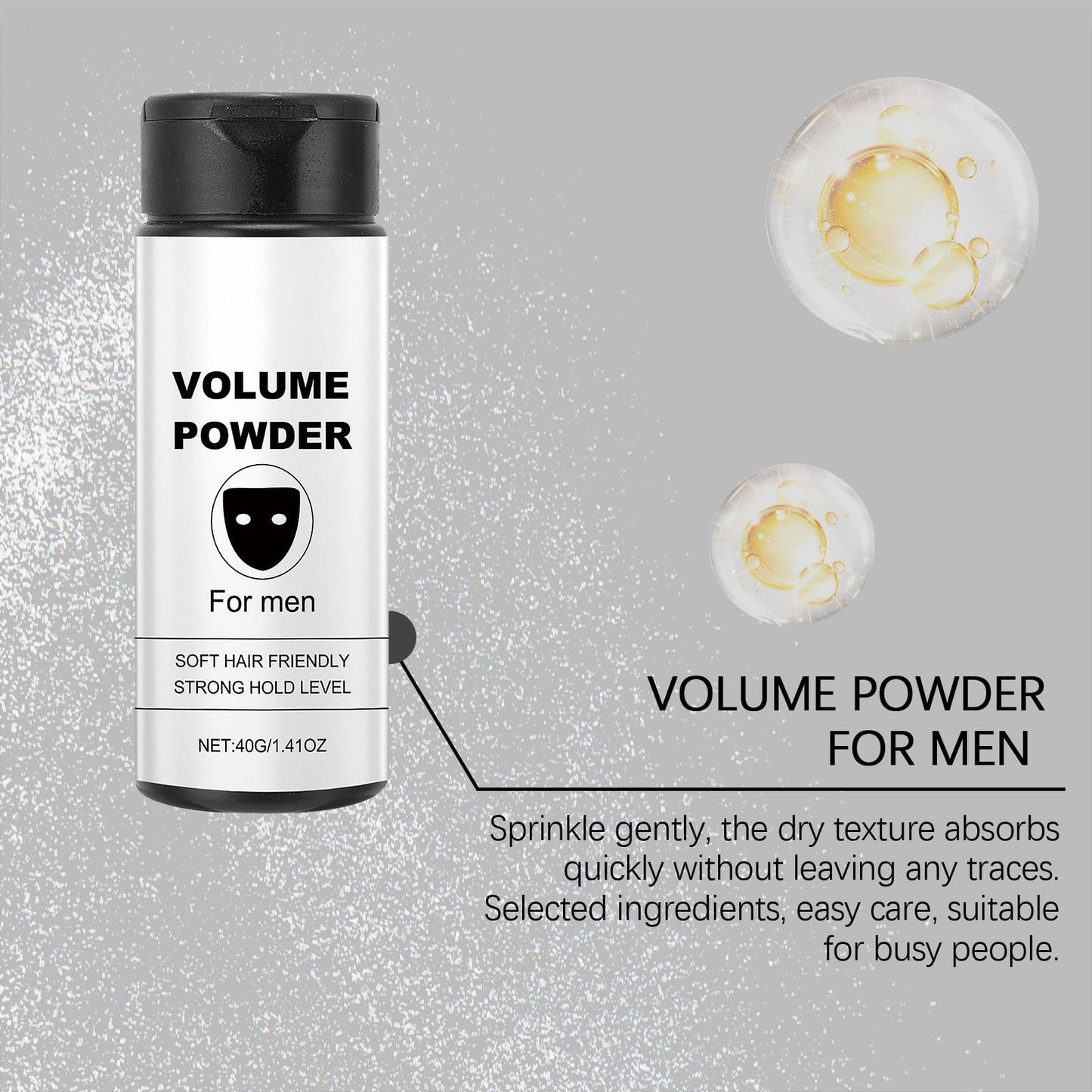 AuraAnge Volume Powder for Men, Texture Powder - Hair Styling Dust for Instant Texture & Volume, Leave-in Powdered Formula for Fluffy Hair - Men's Tress Dust Styling, 40g / 1.41oz