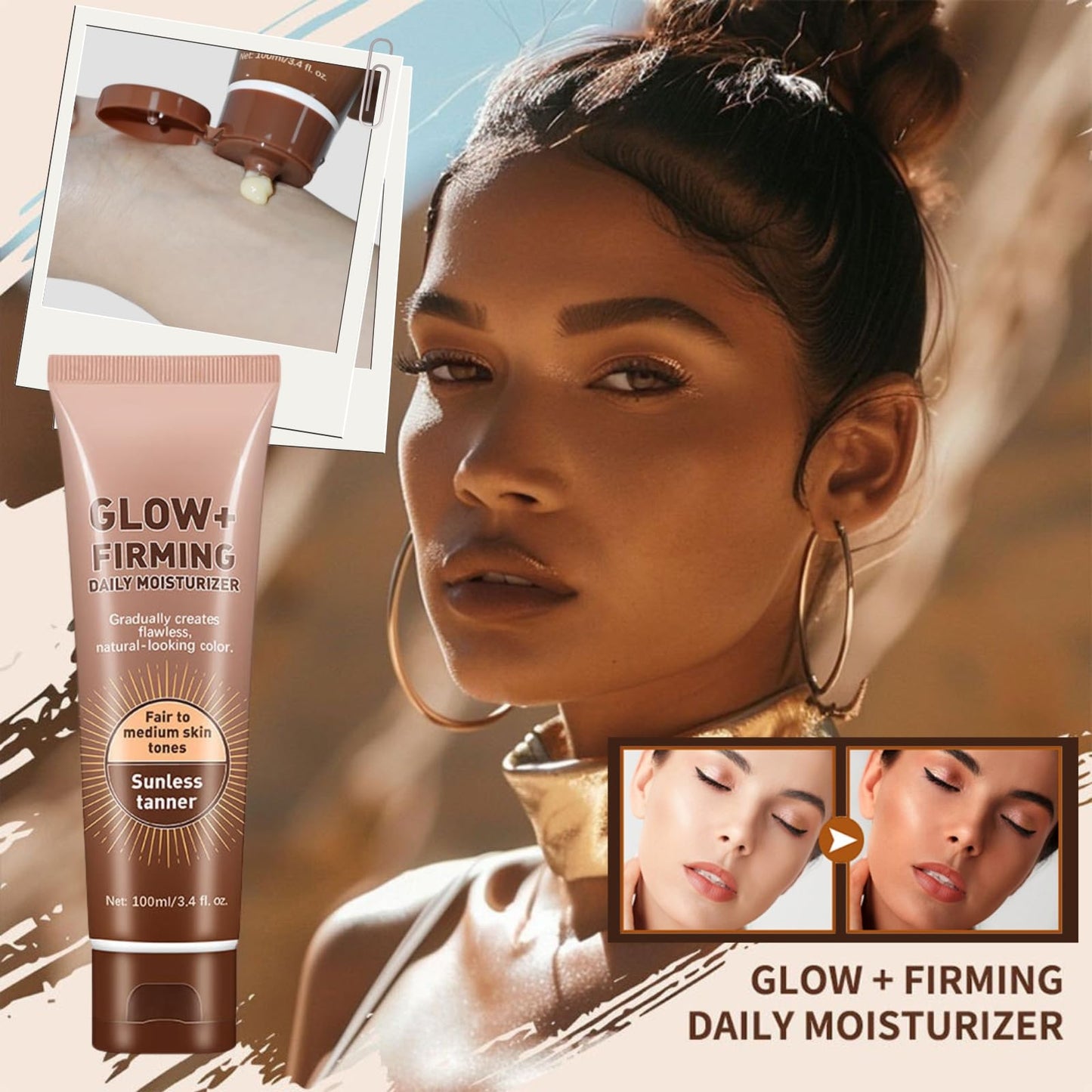 Tanning Moisturiser - Moisturizing Sunless Self Tanning Lotion - Fair to Medium Skin Tones - Natural Glow +Firming Daily Moisturizer for Body - Tanning Accelerator Moisturizer For Face & Body Brown