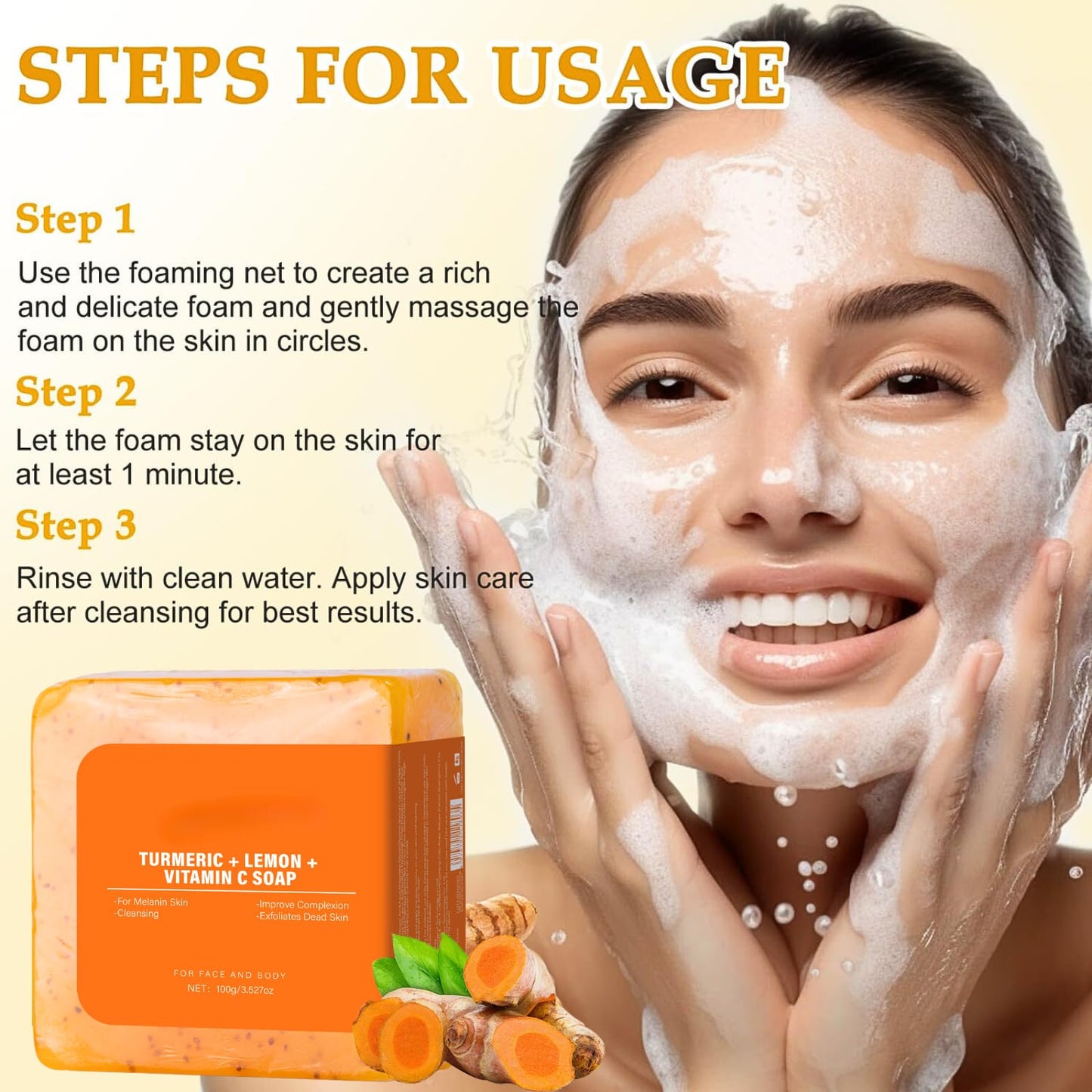 IZBEAUVO Turmeric Soap for Acne, Vitamin C Soap for Dark Spots, Natural Turmeric Lemon Soap for Smooth Skin, Hyperpigmentation, Vitamin C Turmeric Soap for Glowing Complexion, Gentle, Natural Cleansing