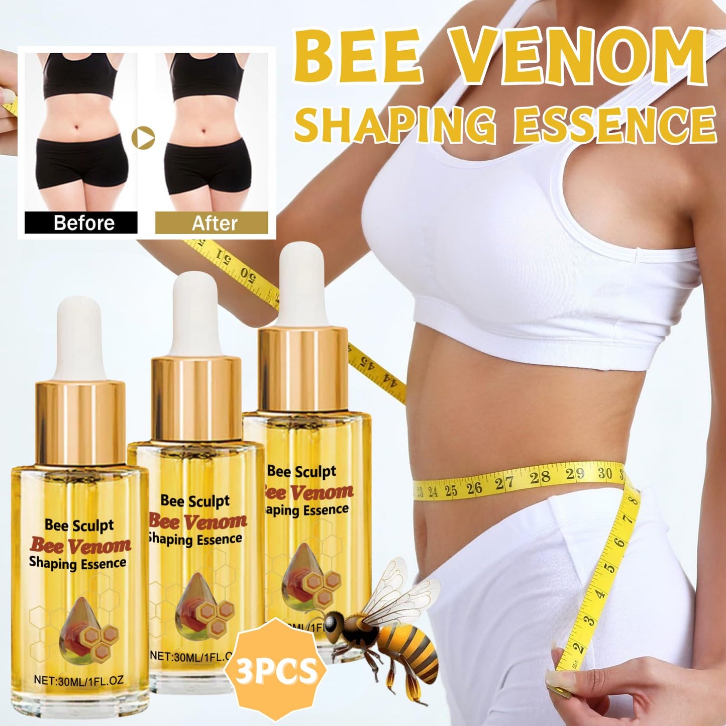 Trendyfave 3PCS Bee Venom Essence Oil Drops - Natural Belly Button & Body Oil for Lymphatic Drainage, Relaxation, Detox Formula, Skin Care, Digestive Support - Fast-Absorbing Pure Oil for Holistic Wellness