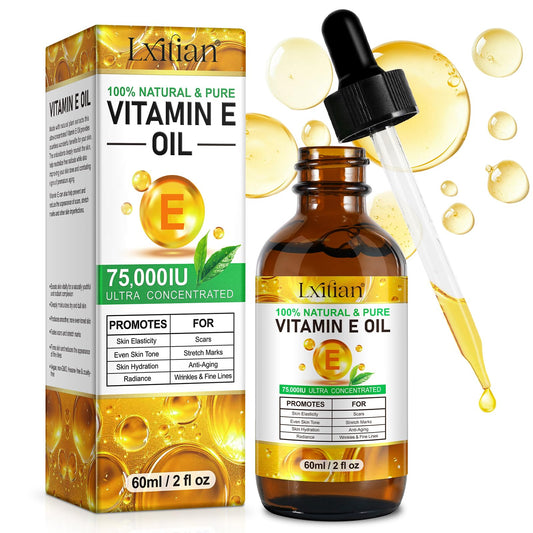herlosfeel Pure Vitamin E Oil for Skin, 100% Natural Organic Vitamin E Oil for Face & Hair, Hair Skin and Nails Vitamins for Wrinkles, Dryness,Scars & Stretch Marks, Anti-Aging, Improve Elasticity & Even Tone
