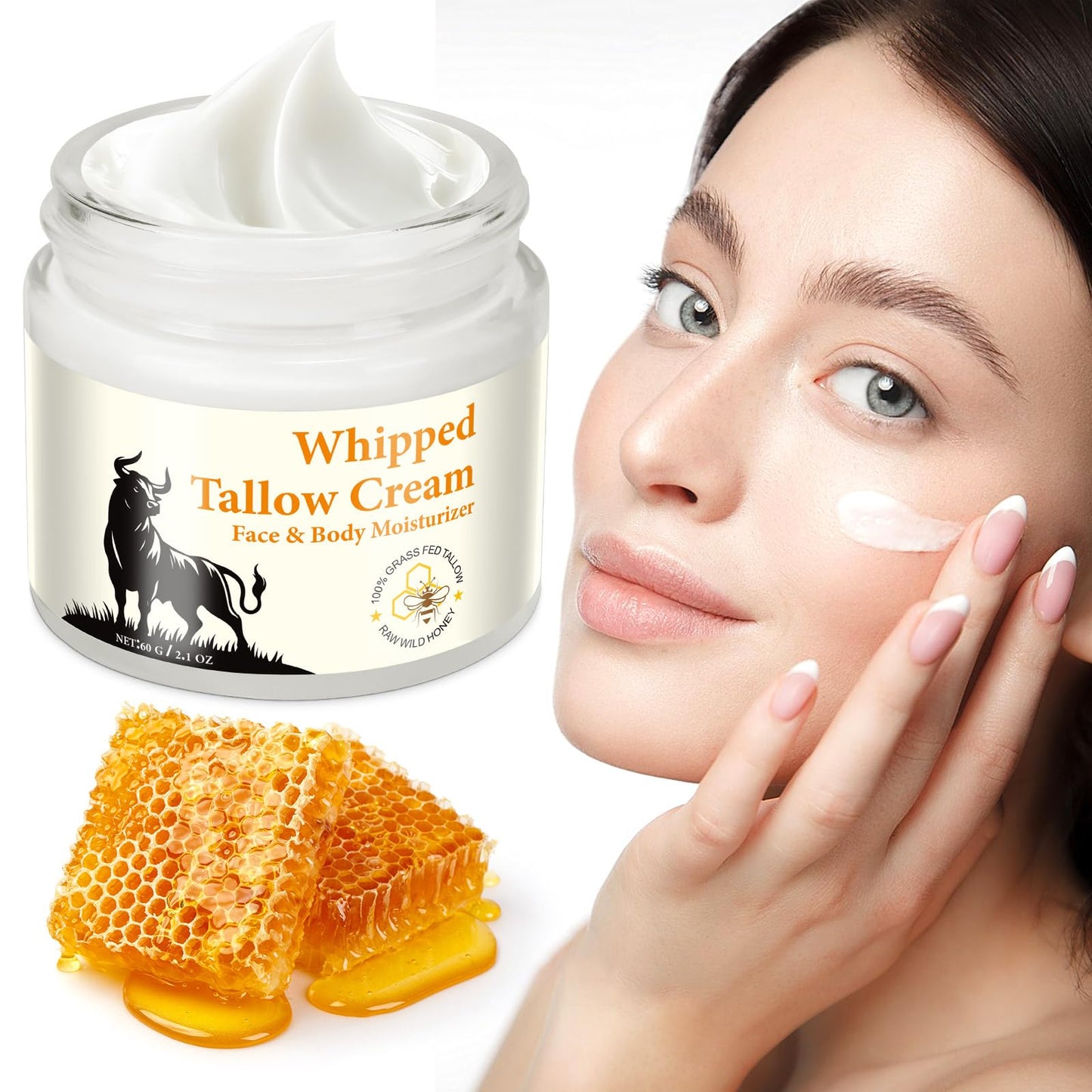 Generic Beef Tallow for Skin,Meifenla Tallow and Honey Cream Natural Tallow Face Moisturizer, Organic Hydrating Beef Tallow Balm Deeply Moisturizing for Face & Body Skin Care Cream for Dry Skin