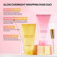 Collagen Night Wrapping Mask, Glass Glow Overnight Wrapping Mask Duo: Collagen Overnight Wrapping Peel Off Facial Mask and Turmeric Overnight Wrapping Peel Off Mask,Korean Skincare