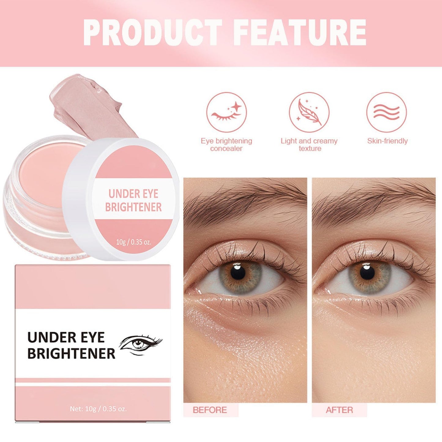 LaluluTek Full Coverage Under Eye Brightener & Concealer for Dark Circles and Spots - Long-Lasting Corrective Pink Cream Primer & Highlighter Foundation
