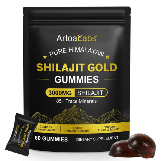 AIKUWWOIRQIA Himalayan Shilajit Gummies 60 Count – Pure Gold Shilajit with Ashwagandha & Gokshura for Energy Boost, Immune Support – Natural, Gluten-Free, Vegan Supplement for Men & Women