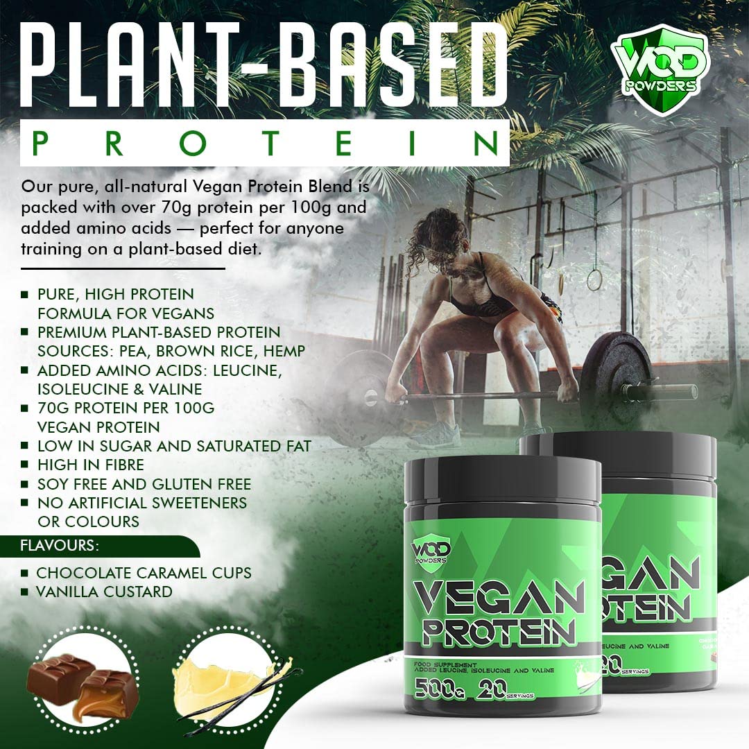 Hellenia VEGAN PROTEIN - Protein Powder Blend - WOD Powders | 3 Plant Based Vegan Protein Powders | High in fibre, Low Carb, Low Fat, Low Sugar, Dairy-Free - (Vanilla Custard)