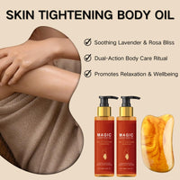 2PCS Firming Body Oil,Magic Body Oil with Gua Sha Tool,Skin Tightening Body Moisturiser for Women, Hydrates Dry Skin, Visibly Reduces Fine Lines & Enhances Glow,Massage Oil with Rose & Lavender