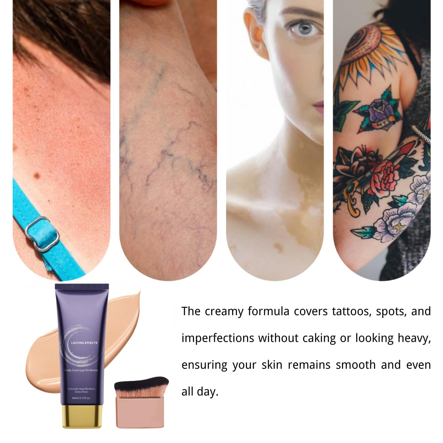 SHEBEEDO Body Coverage Perfector with Brush,Radiant Glow Tattoo Cover Up Makeup,Long-Lasting Waterproof All-Over Complexion Perfector,Leg Makeup to Cover Veins All In One Moisturiser Concealer