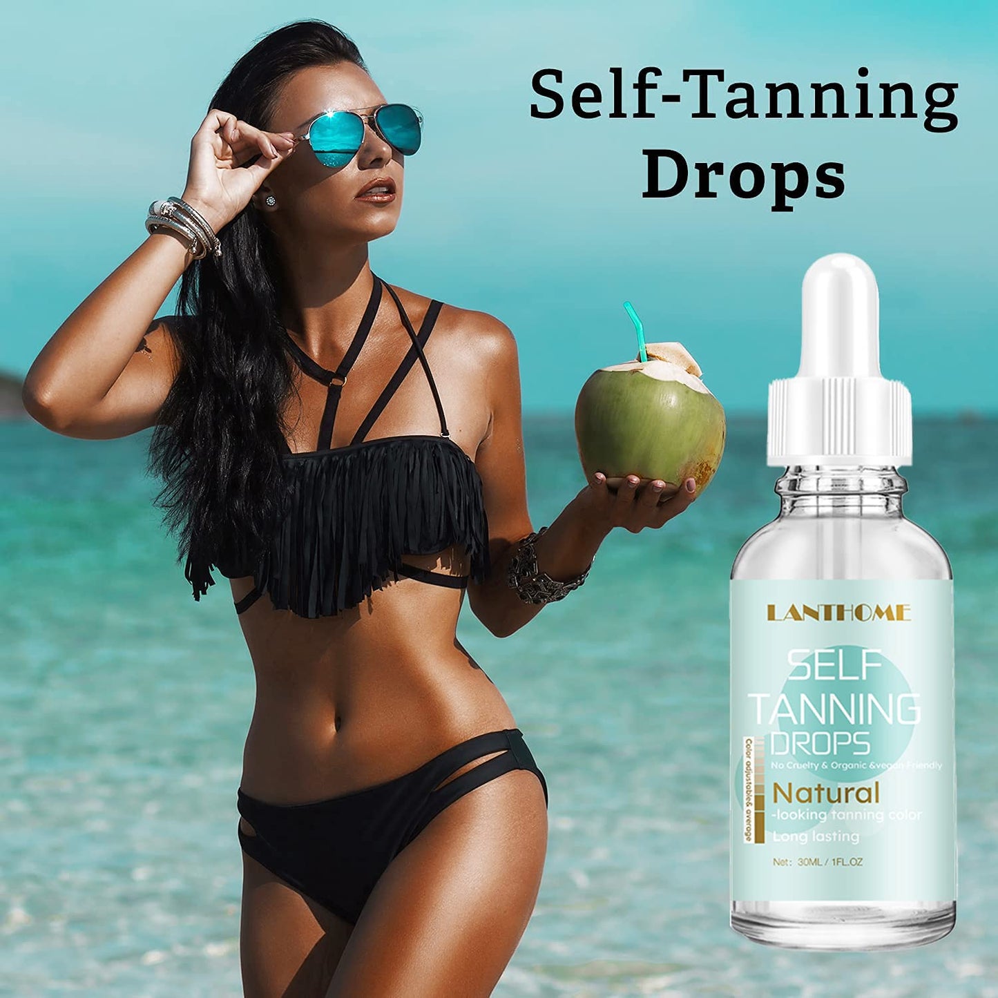 Self-tanning lotion, self-tanning drops, tanning oil for solarium, face and body tanning drops with gradual tanning effect, can be combined with your daily skin care (30 ml)