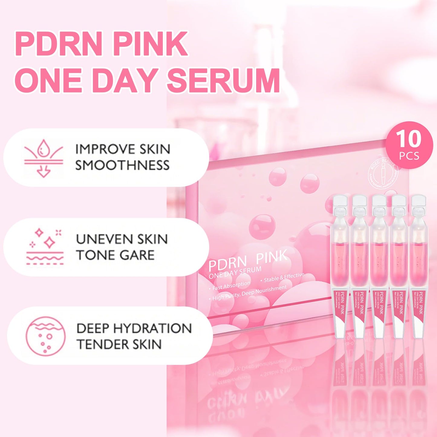 20Pcs PDRN Pink One Day Serum - Salmon DNA Repair Essence, Moisturizing & Firming Facial Treatment,Ultra Hydrating Serum with Niacinamide & Hydrolyzed Collagen, for Glowing Skin, Korean Skincare