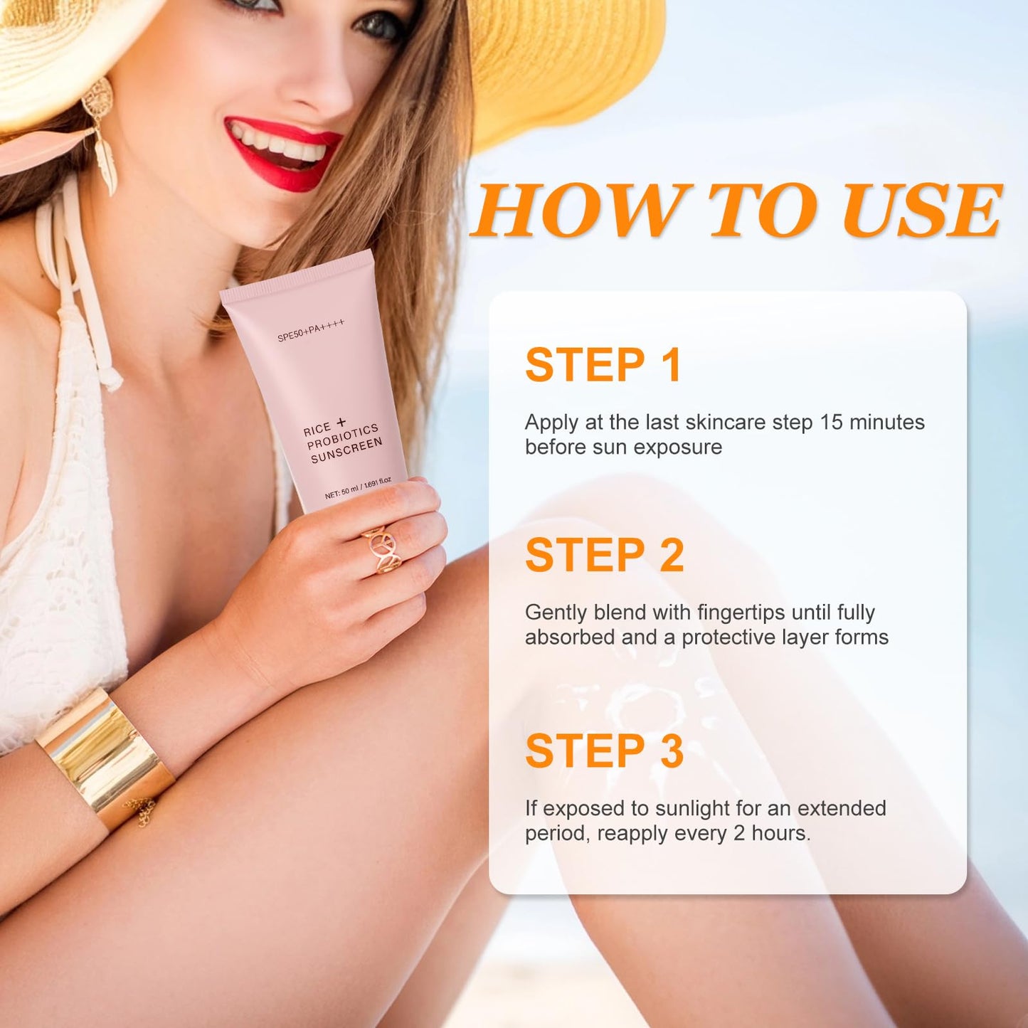 BoloShine Rice Sunscreen SPF 50+, Probiotics Rice Moisturizing Suncream for Face Body, Protects & Brightens Skin, Reduces Blemishes, Non-Greasy, For All Skin Types(50g/1.69oz.)