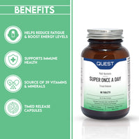 Quest Super Once A Day Multivitamin & Minerals Tablets. 17 Vitamins & 12 Minerals with Vitamin A, B, C, D, Iron & Zinc for Men & Women. for Optimal Health, Reduces Fatigue & Immunity. (90 Tablets)