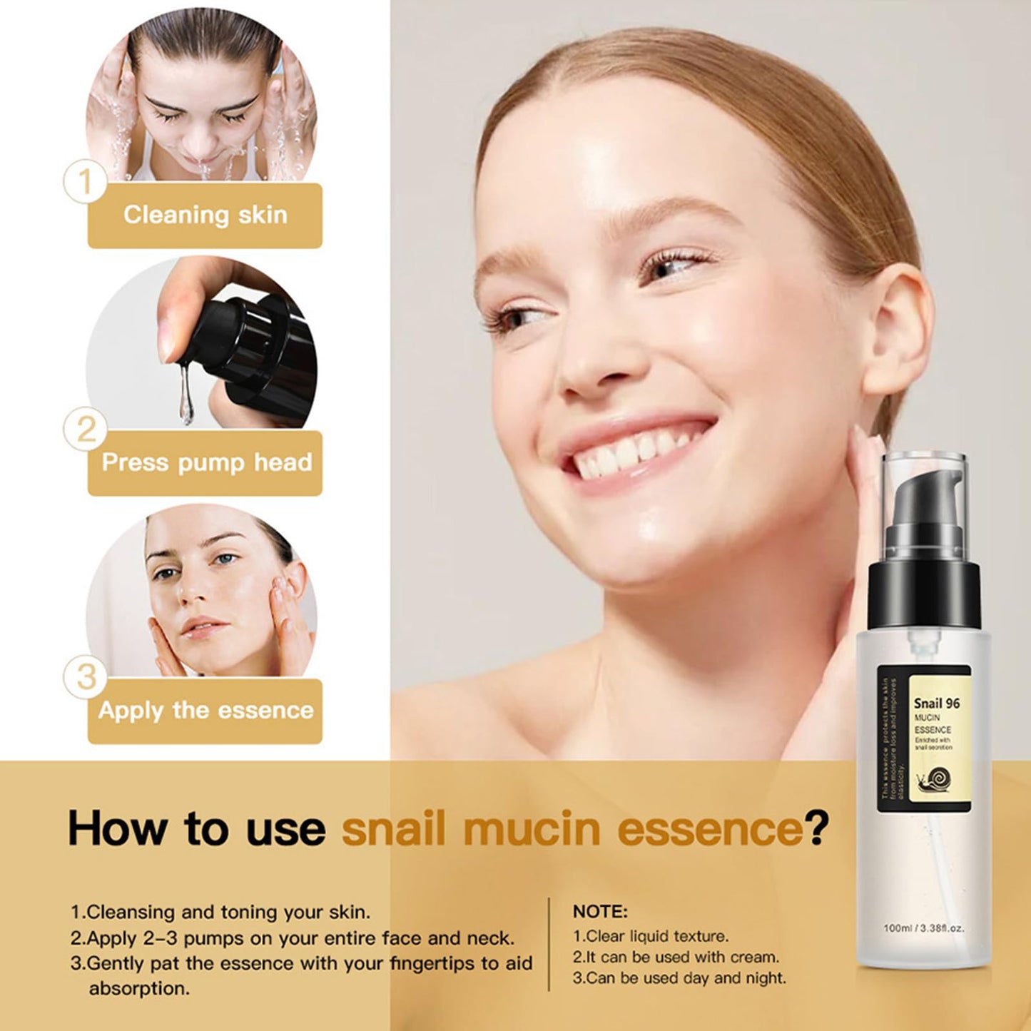 Ledeak Snail Mucin Essence, 96% Hydrating Serum with Hyaluronic Acid, Korean Skincare, Snail Protein Essence, Repairing & Brightening Face Serum for Dull & Damaged Skin,100ml