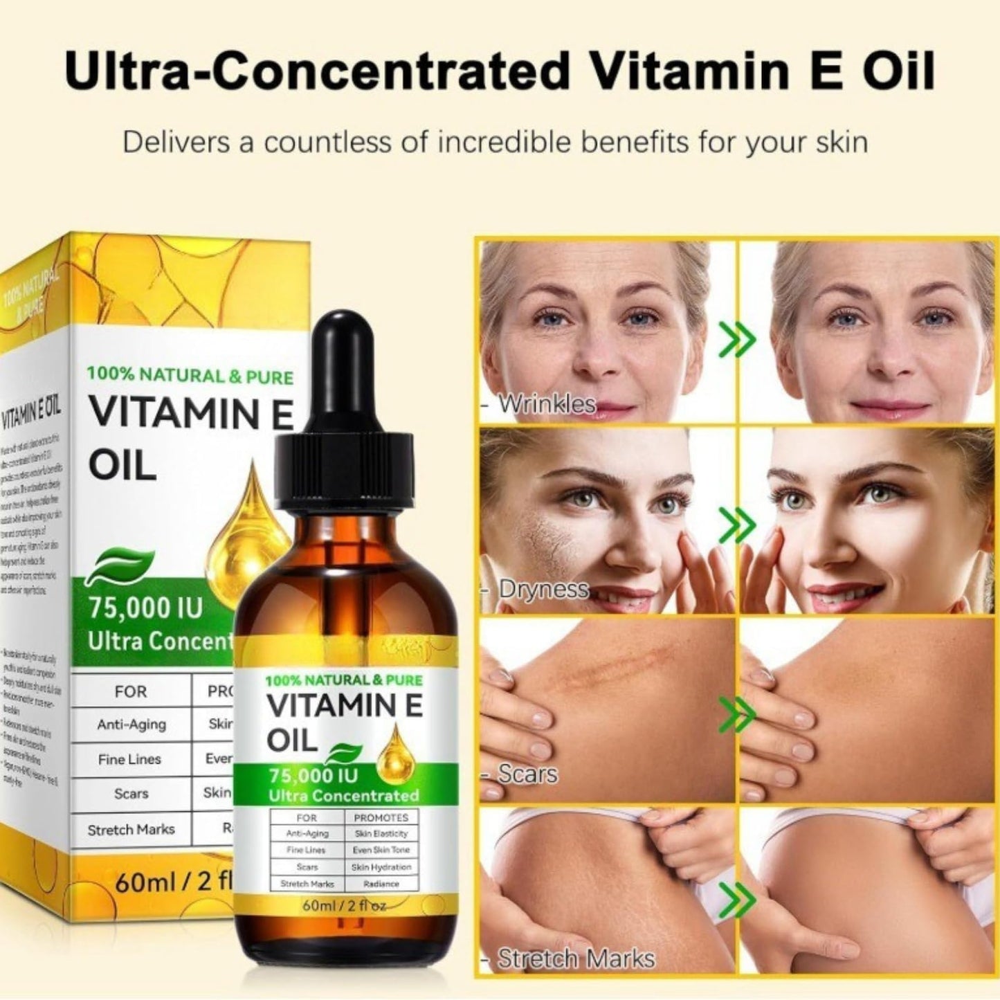 Cureluxe Ultra Pure Vitamin E Oil for Skin - Organic Vitamin E Oil for Face,Body,Hair - Natural Vi-tamin E Scar Oils - Non GMO, Cold Pressed - Deeply Moisturizing & Skin Repair Massage Oils - Easy to Absorbed