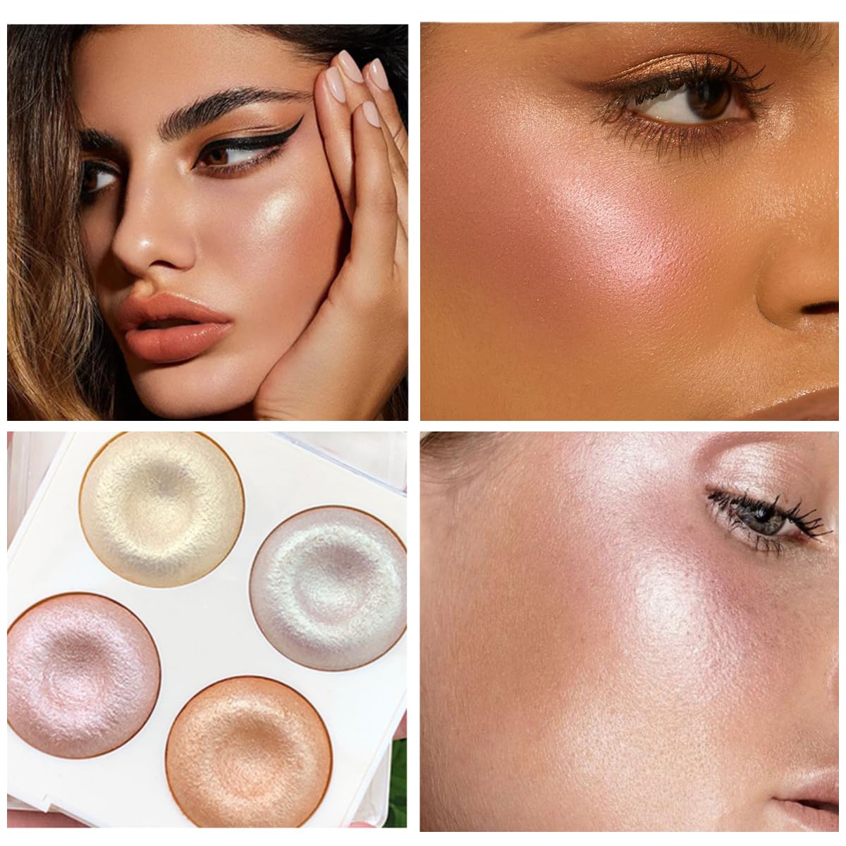 KARLOR Highlighter Palette, 4 Colours Highlighter Powder Highlighter Make Up Mother of Pearl Diamond Mushroom Delicate Distributable Highly Pigmented Highlighter Glitter Shimmer Powder Face Eyes Nose