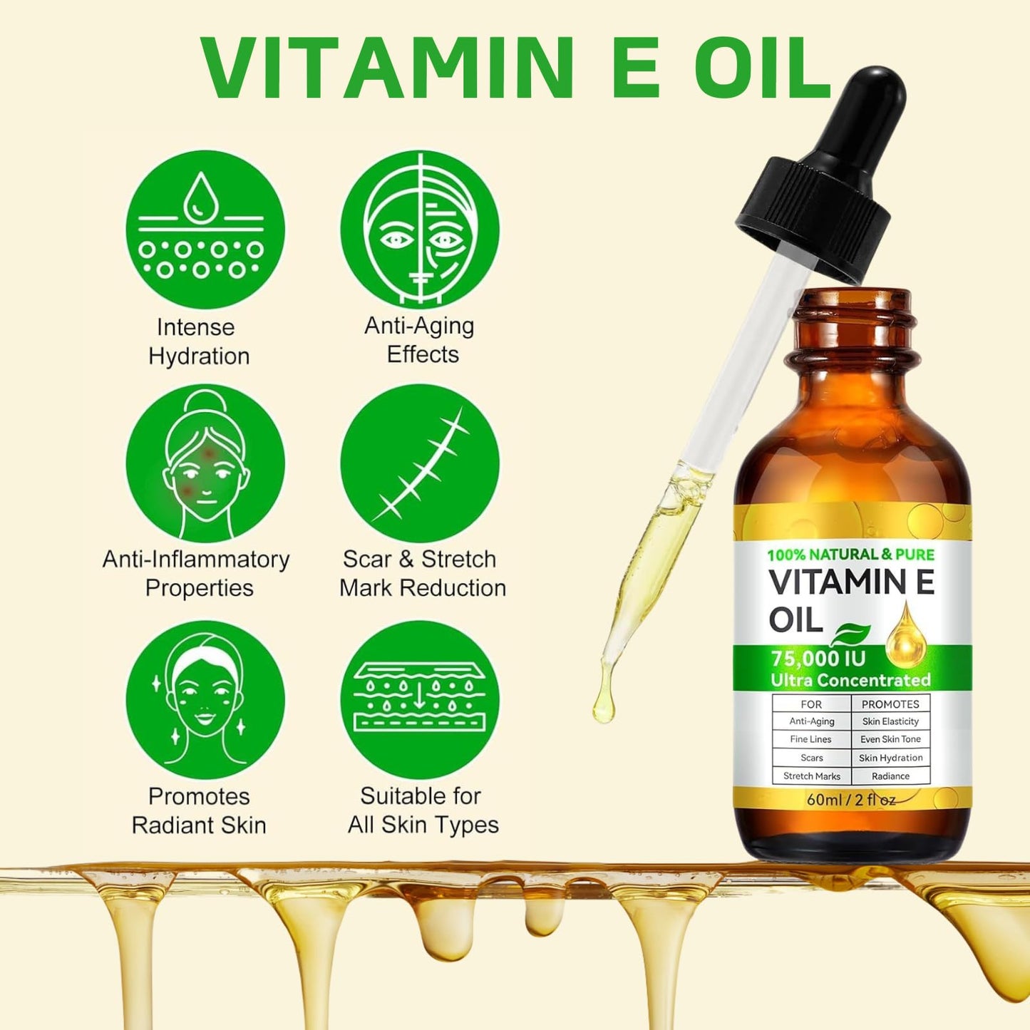 Cureluxe Ultra Pure Vitamin E Oil for Skin - Organic Vitamin E Oil for Face,Body,Hair - Natural Vi-tamin E Scar Oils - Non GMO, Cold Pressed - Deeply Moisturizing & Skin Repair Massage Oils - Easy to Absorbed