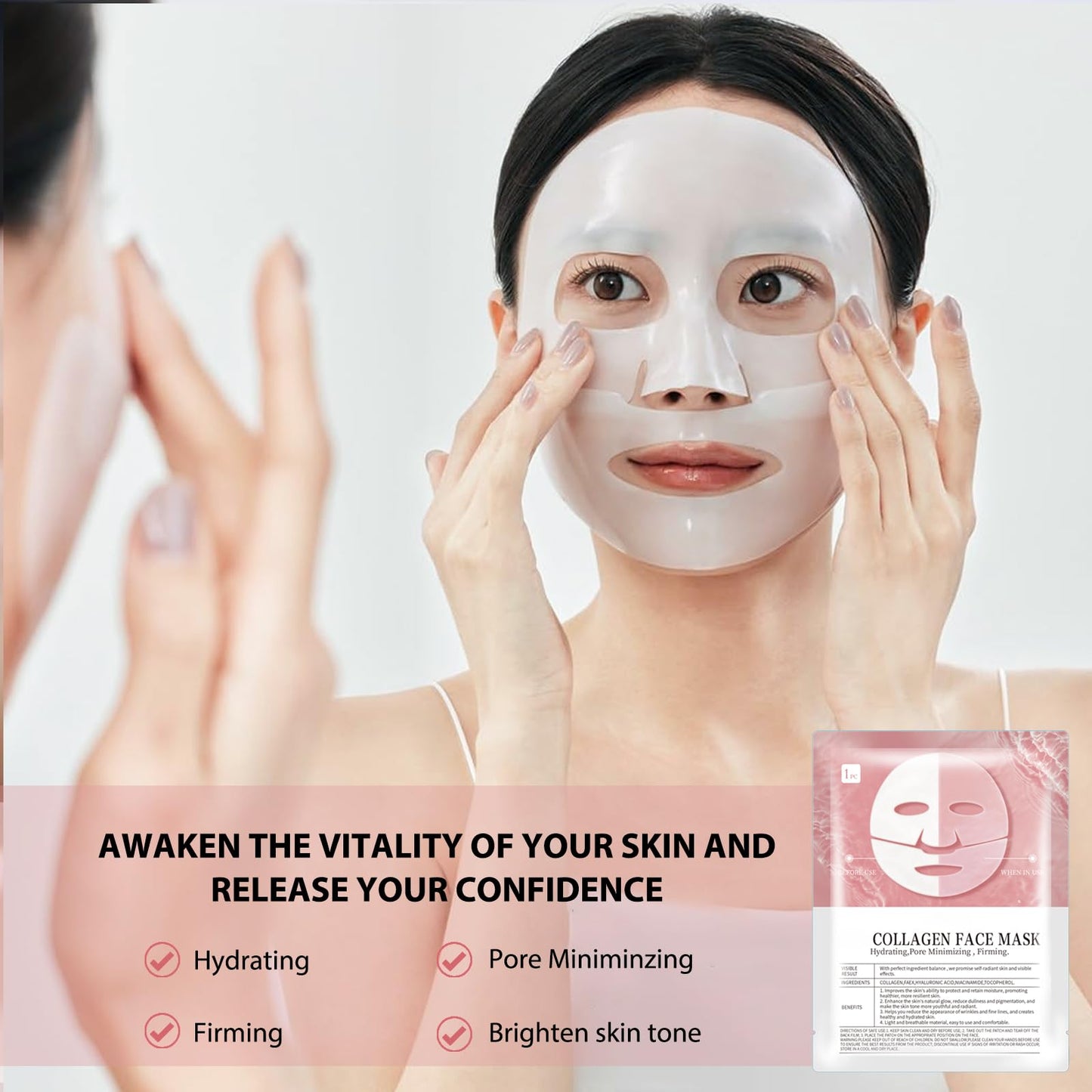 IZBEAUVO Collagen Face Mask, 5PCS Collagen Real Deep Mask, Collagen Mask, Face Sheet Masks, Hydrating Face Mask, Face Masks Beauty, Pore Minimizing, Firming, Elasticity Improvement