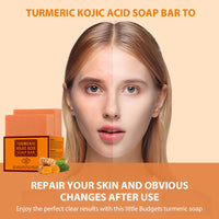 IREV Turmeric Soap with Kojic Acid, Turmeric Soap Bar For Face and Body, Kojic Acid Soap For Dark Spot Remover Brightening Turmeric Soap Bar for Acne Face Bar For Cleansing Exfoliating Wash 200g