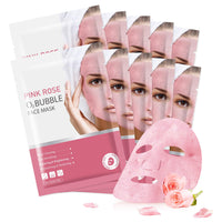 IREV 10 Pack Pink Rose O2 Bubble Face Masks Sheet Foaming Face Mask Purifying Facial Mask for Acne and Pores for Deep Cleansing and Rejuvenating Facial Treatment Mask Beauty Skincare