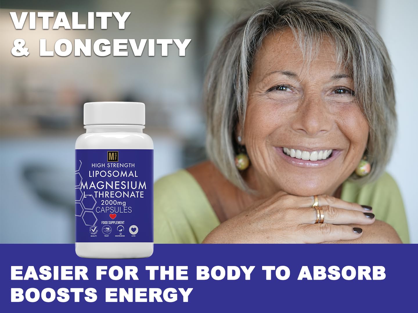 MetaSuperfoods Liposomal Magnesium L-Threonate Supplement 120 High Strength Vegan Capsules | Magnesium L Threonate Capsules 2000mg Bioavailable Magnesium Gluten Free