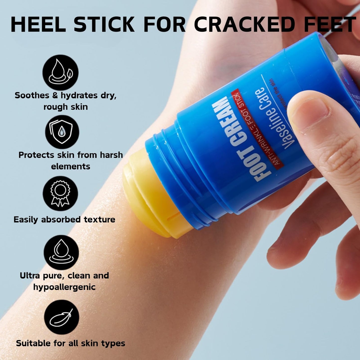 Shefave 2PCS Vaseline Foot Cream Stick, Foot Repair Cream for Cracked Heels and Dry Skin, Vaseline Intensive Care Deep Moisturiser Stick, Foot Balm for Calluses and Severe Dry Feet,Softens Exfoliates,Portable